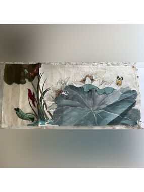 Vintage Watercolor Butterfly and Green White Lotus